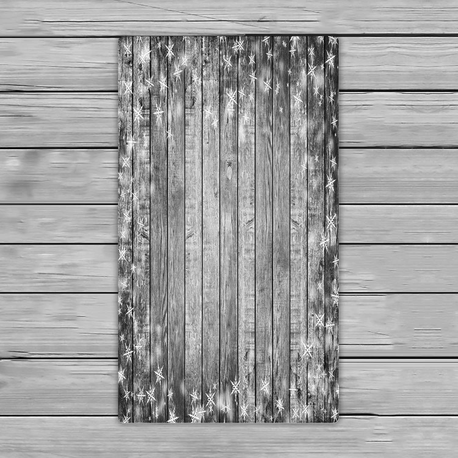 Brown Wood Texture with White Snow and Stars Beach Towel - 16x28 Inch Soft Absorbent Bath & Shower Towel for Home, Outdoor, Travel - Perfect for Beach, Pool, Gym, and Spa Use