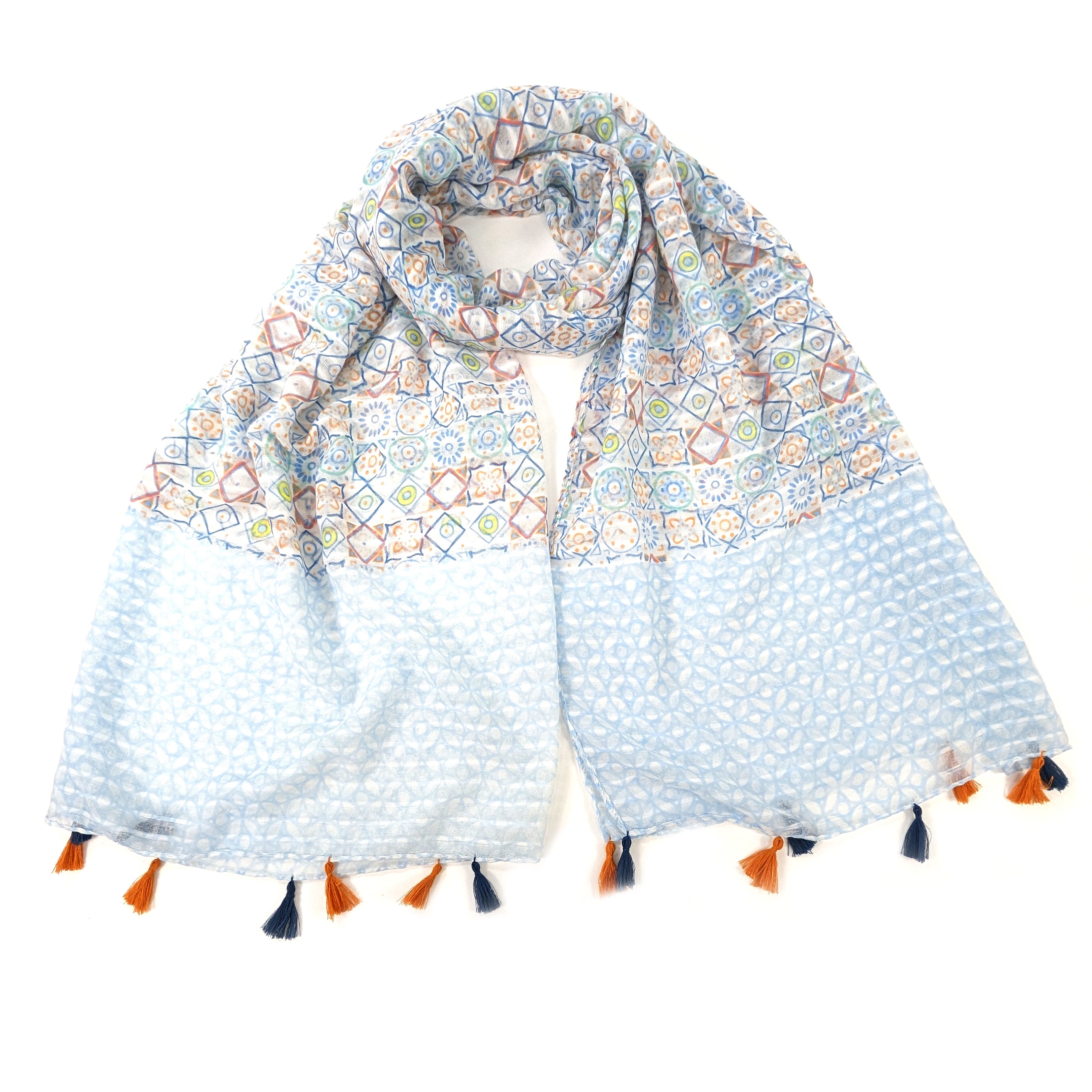 Handmade Mosaic Tiles Scarf - Blue Bohemian Style (80x180cm) for Women | Perfect for Beach, Festival, and Casual Outfits