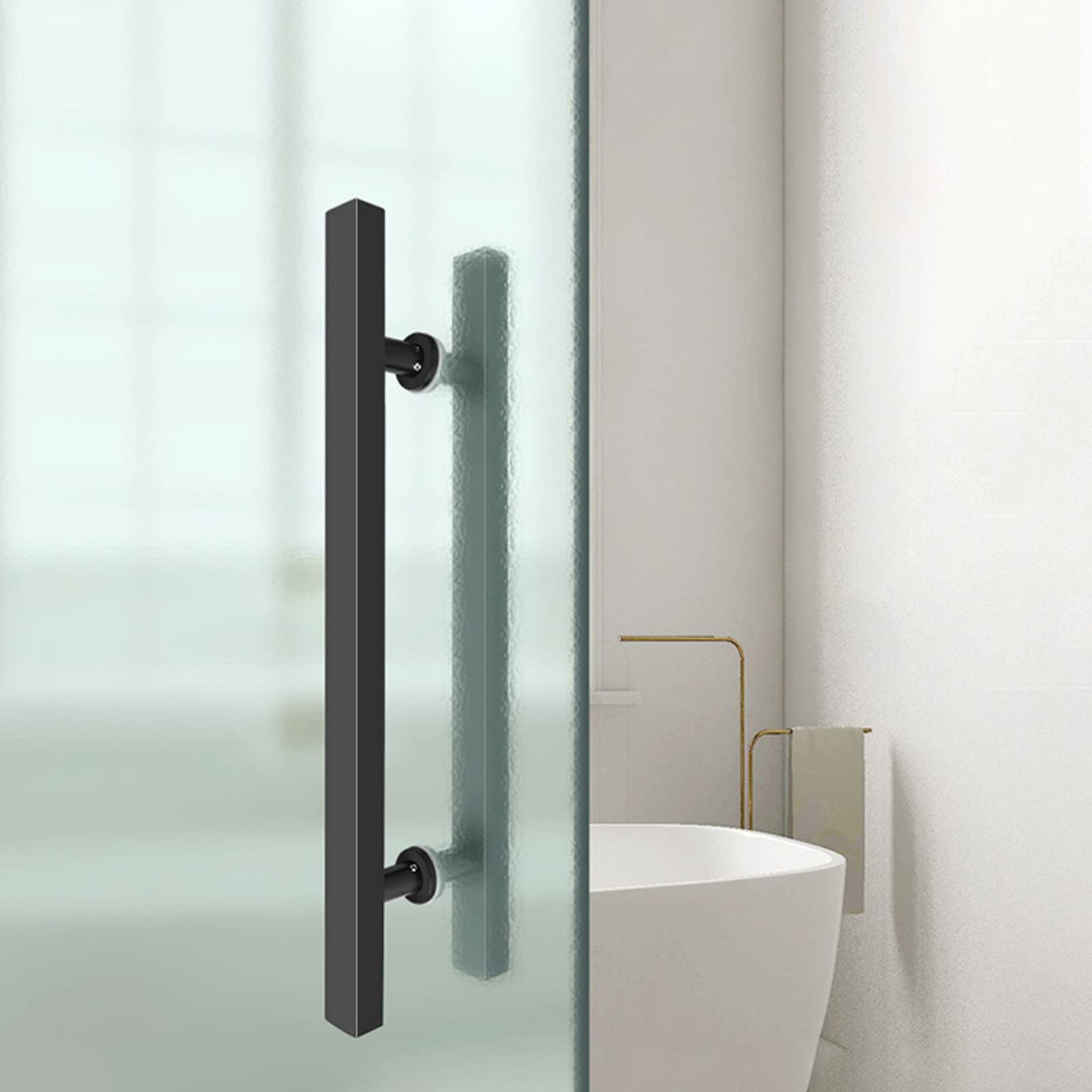 Stainless Steel Shower Glass Door Handle for Bathroom - Single-Side Push Pull Sliding Door Handle - 1000mm Black Home Handle Equipment - Perfect for Modern Bathrooms, Showers & Glass Door Installations