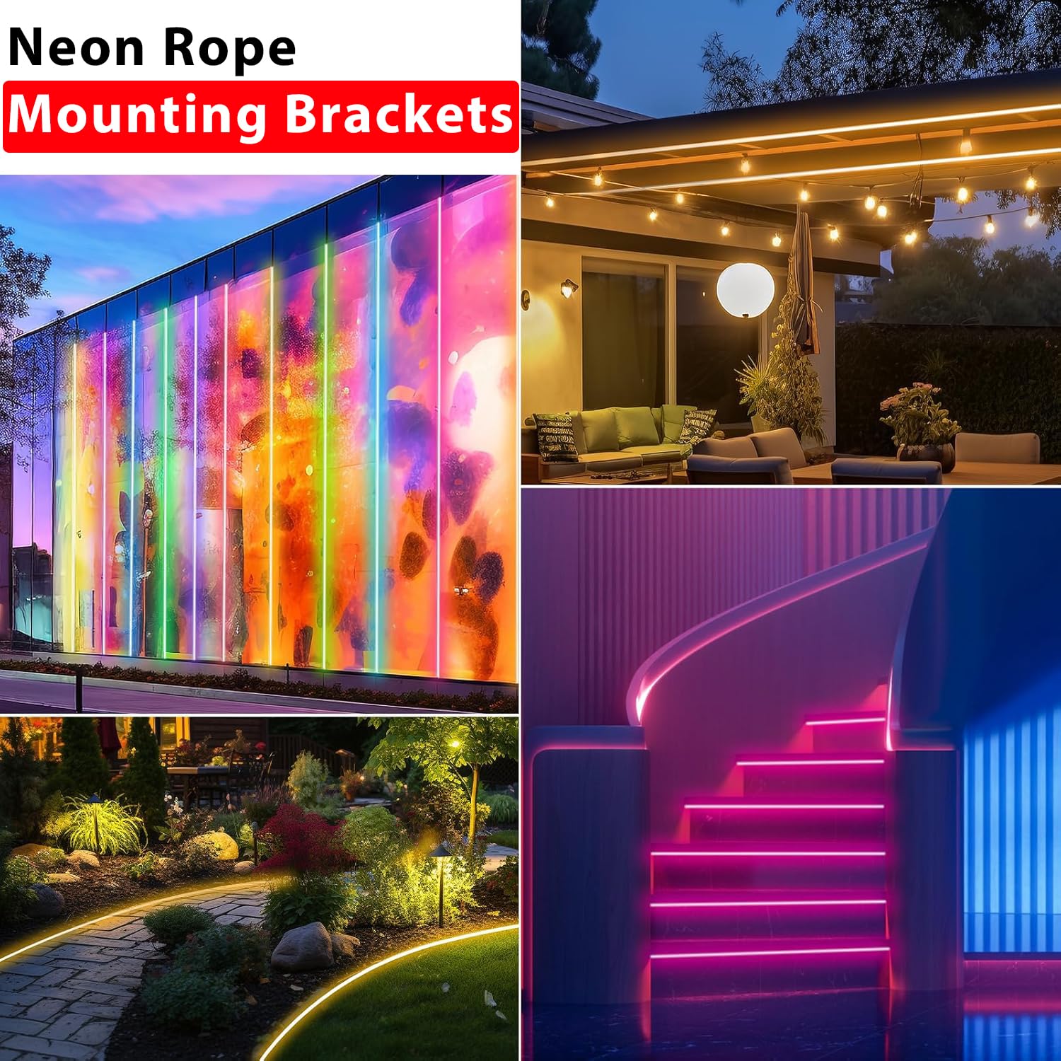 20pcs Aluminum LED Rope Light Clips for Outdoor Neon Flex Lights - 8x16mm Wall Mount Brackets with 40pcs Screws - Silver Strip Light Holders for Patio, Garden & Holiday Decorations