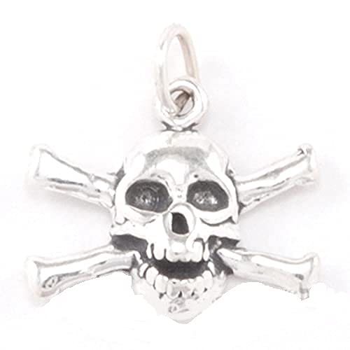 Pirate Skull & Crossbones Sterling Silver 925 Pendant Necklace - Gothic Jewelry for Halloween, Pirate Costume & Punk Fashion Accessories