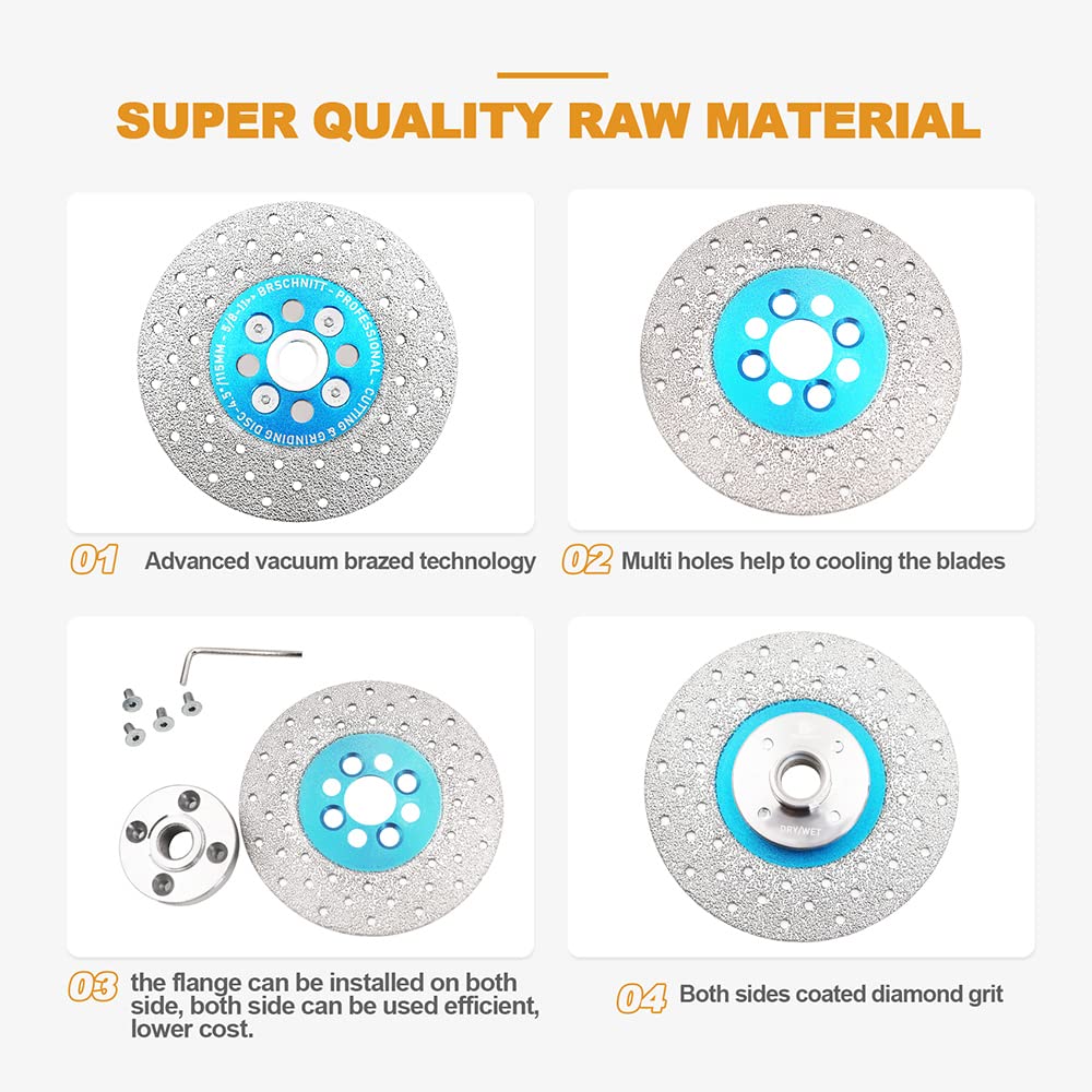 Premium Diamond Granite Cutting Wheel - BRSCHNITT 4-1/2 Inch (115mm) Vacuum Brazed Angle Grinder Blade with 5/8-11 Thread for Granite, Porcelain, Tile, Stone, Marble & Quartz - Perfect for Grinding, Beveling, Shaping & Rounding Edges in Construction & DIY Projects