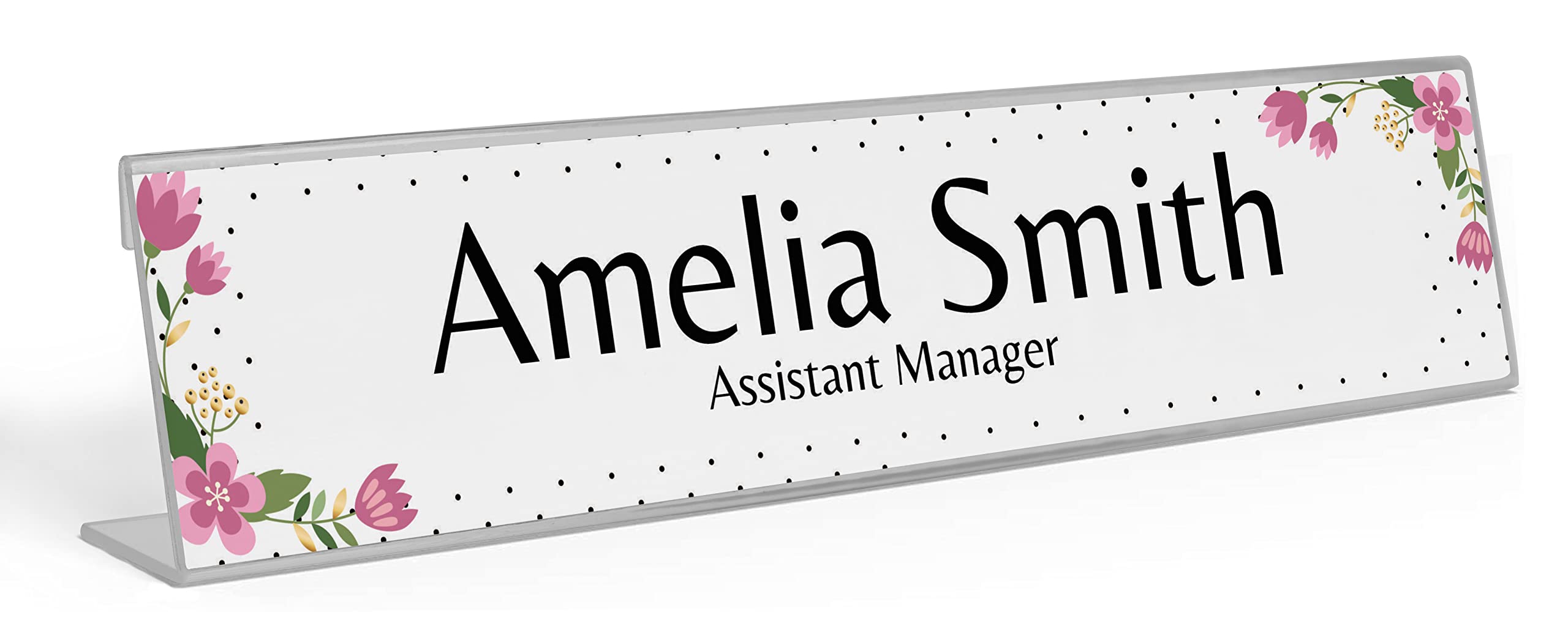 Custom Acrylic Office Desk Name Plate - Hand-Painted Floral Design - Personalized 2x10 Inches - Perfect for Corporate Gifts, Home Office Decor & Reception Desk Name Signs