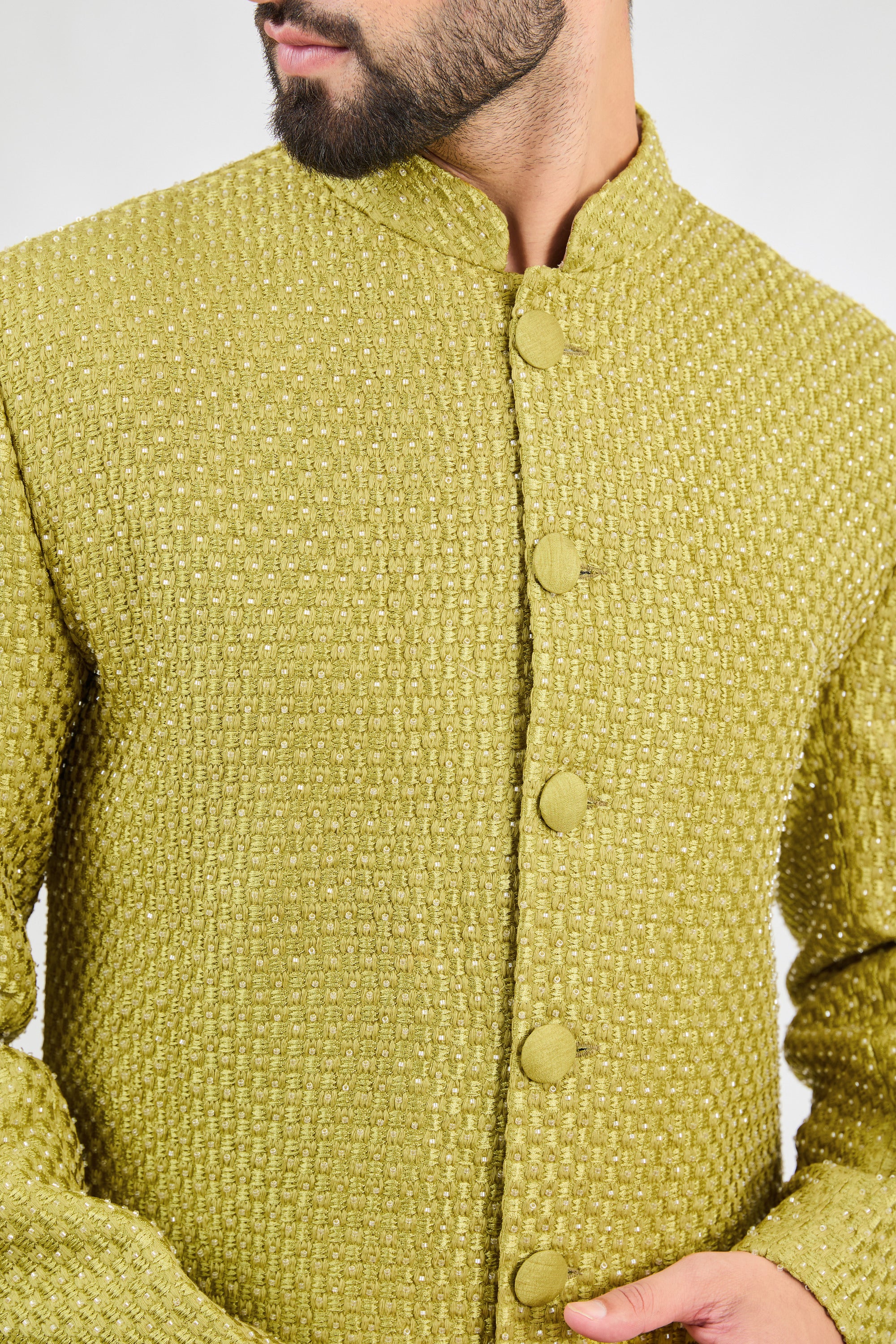 Elegant Neon Green Sherwani with Intricate Cut Dana Work - Perfect for Weddings, Festivals & Special Occasions