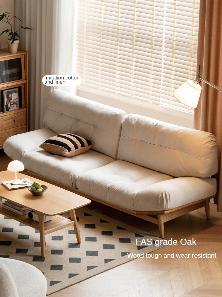 Premium Oak Solid Wood Velvet Upholstered Sofa - Modern Luxury Living Room Furniture for Home & Office Comfort