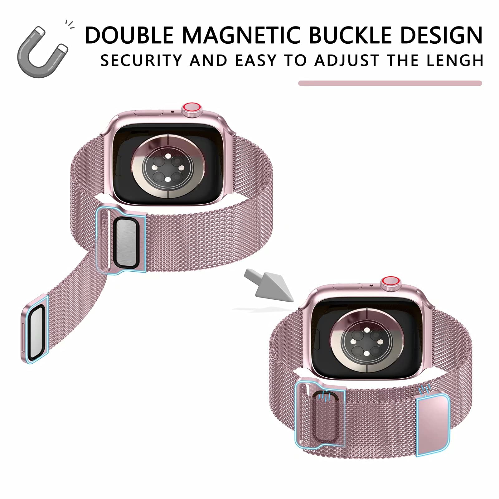 Premium Stainless Steel Band for Apple Watch 38/40/41/42/44/45mm - Magnetic Strap Compatible with iWatch Series 9/8/7/6/5/4/SE/3/2/1 - Includes Screen Protector Case - Perfect for Workouts, Office & Everyday Wear (Men & Women)