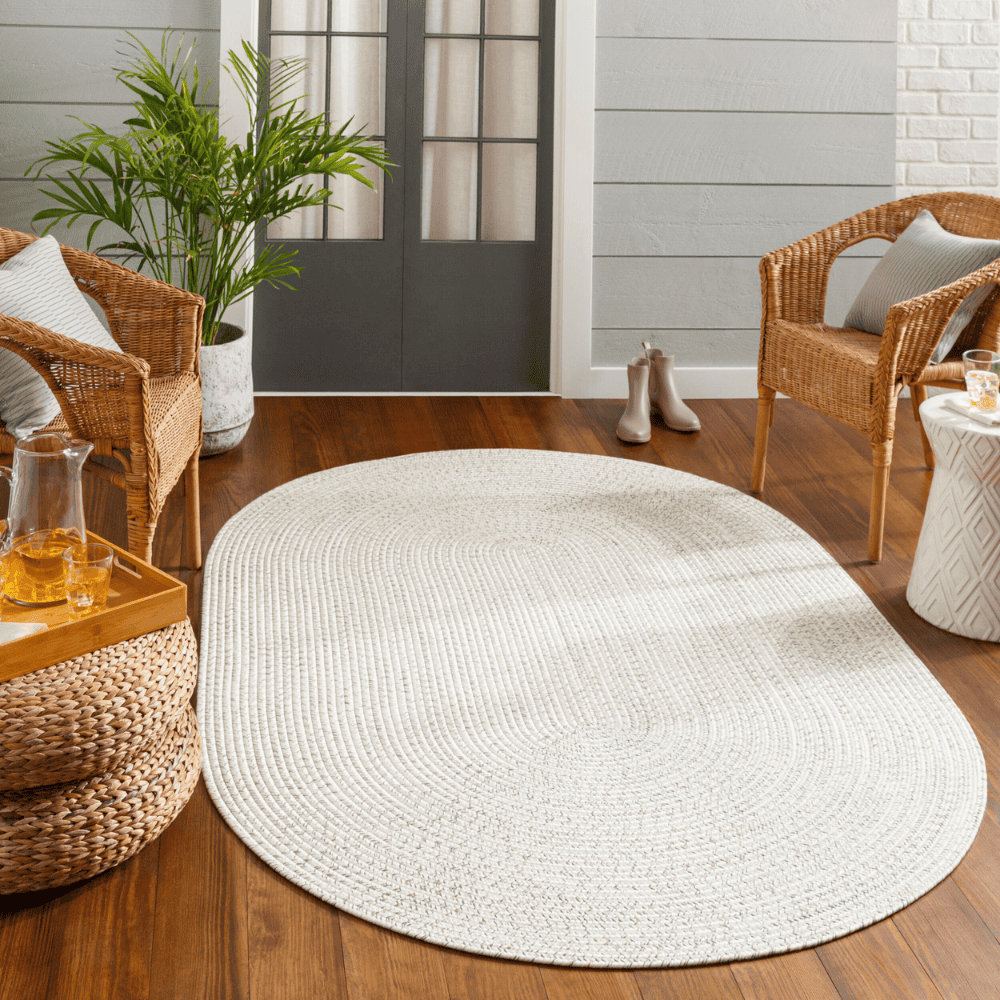 Premium Machine-Woven Outdoor Rug for Patio & Deck - Chesapeake Bay Design in Cream | Water-Resistant & Durable for Outdoor Use - Perfect for Backyard, Poolside & Garden Decor