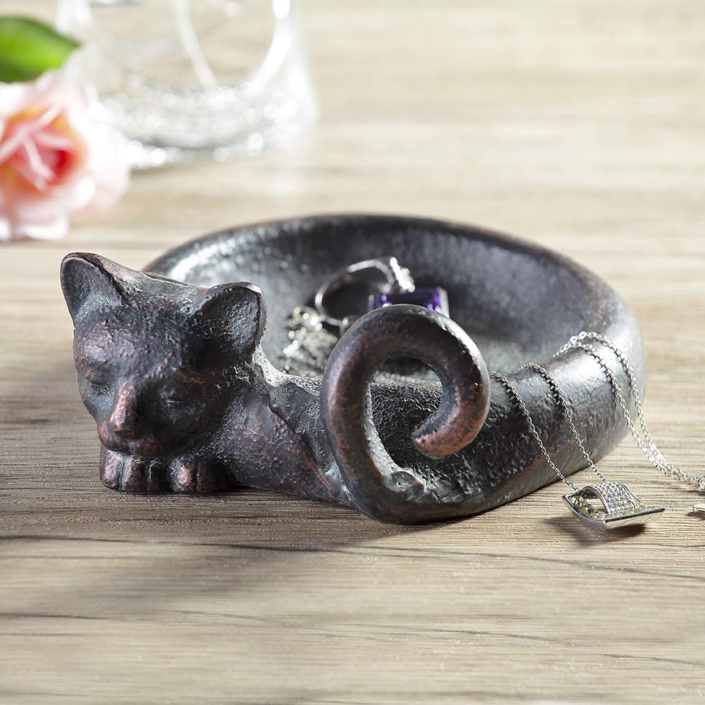 Sleepy Kitty Cat Jewelry Dish - Elegant Ceramic Ring Holder & Trinket Tray for Necklaces, Earrings, Watches - Perfect for Bedroom, Bathroom, Vanity & Gift Giving