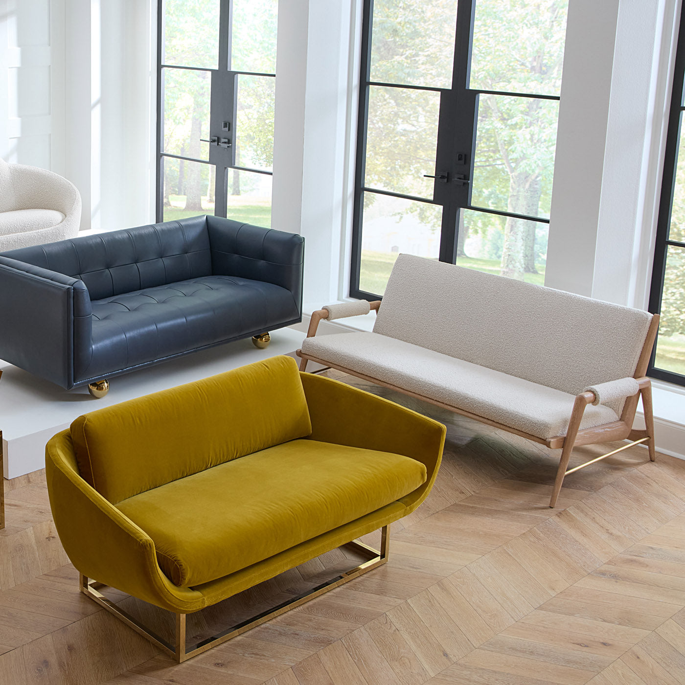 Beaumont 64 Settee - Modern Upholstered Loveseat Sofa for Living Room, Lounge & Office | Comfortable Small Couch with Sturdy Wooden Legs