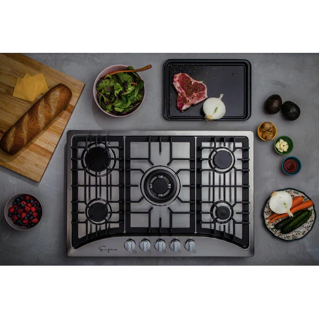 Empava 30 Inch 5 Burner Built-In Gas Cooktop - Stainless Steel (30GC5B70C) - Perfect for Modern Kitchens & Home Cooking