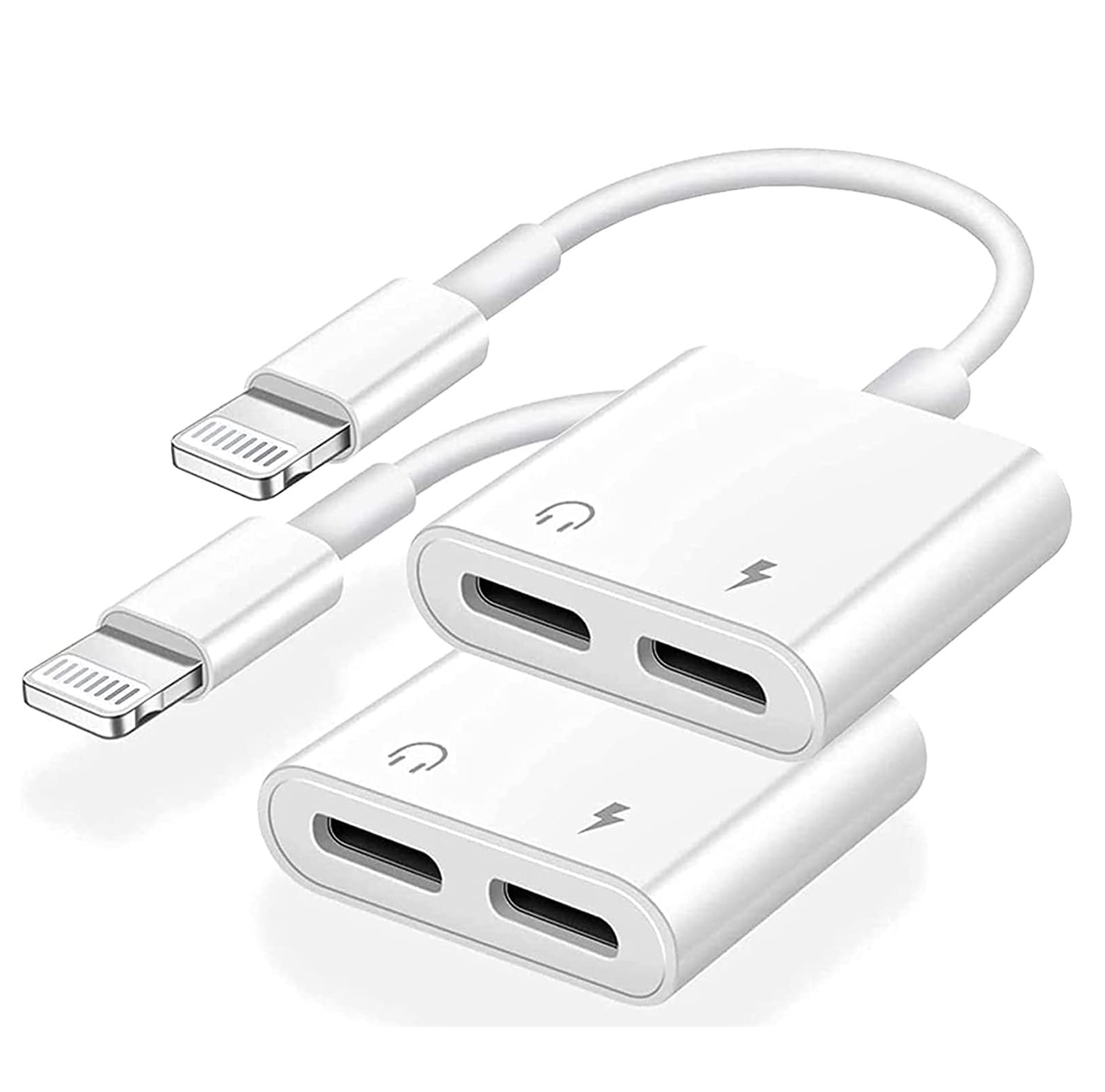 Apple MFi Certified 2-Pack iPhone Lightning to Dual Lightning Adapter - Splitter for Charging & AUX Headphones - Compatible with iPhone 13/12/11/SE/X/XR/XS/8/7 - Perfect for Car, Home & Travel Use
