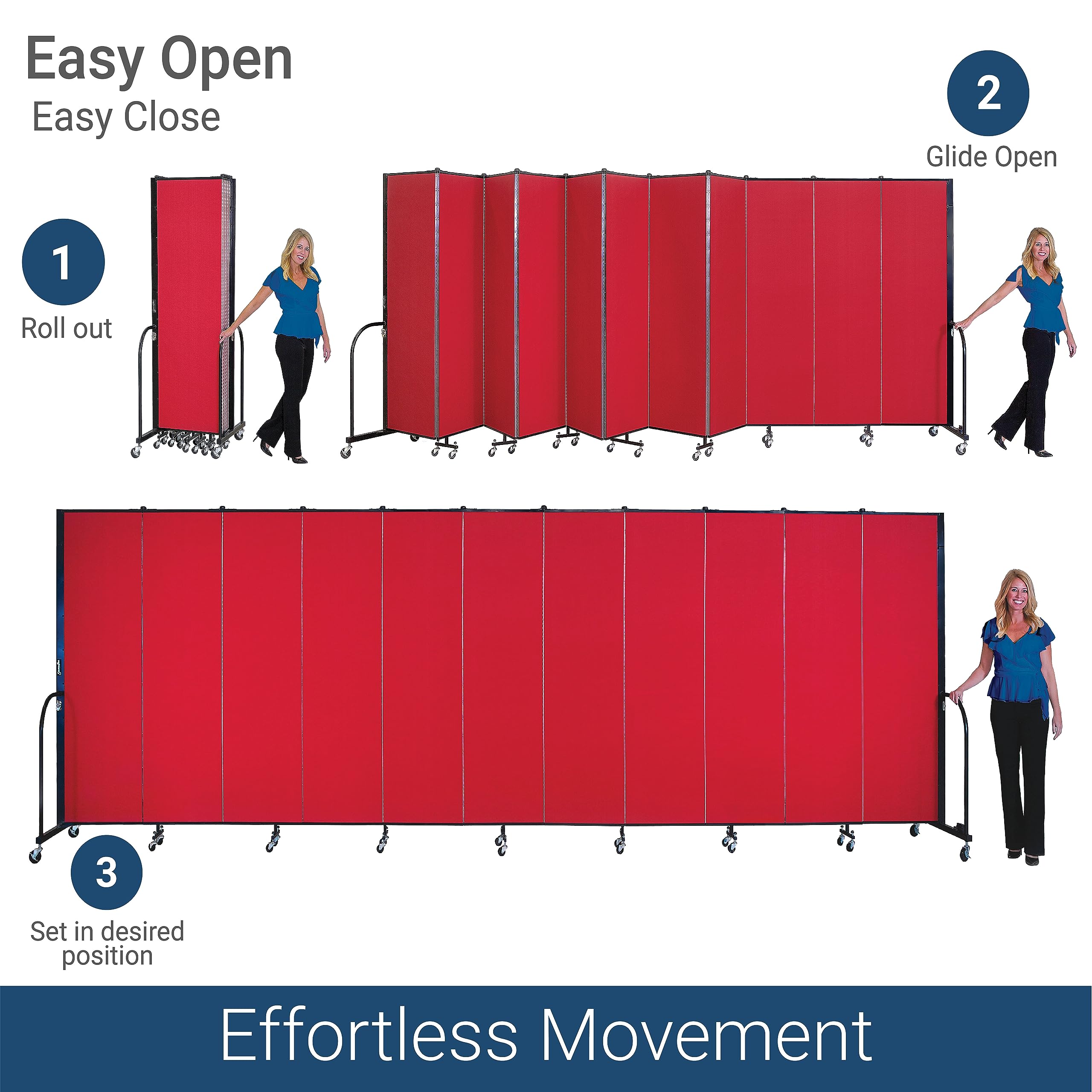 CFSL503-DB 3-Panel Commercial Portable Room Divider - Privacy Screen for Offices, Classrooms & Events - Foldable Partition Wall for Space Separation