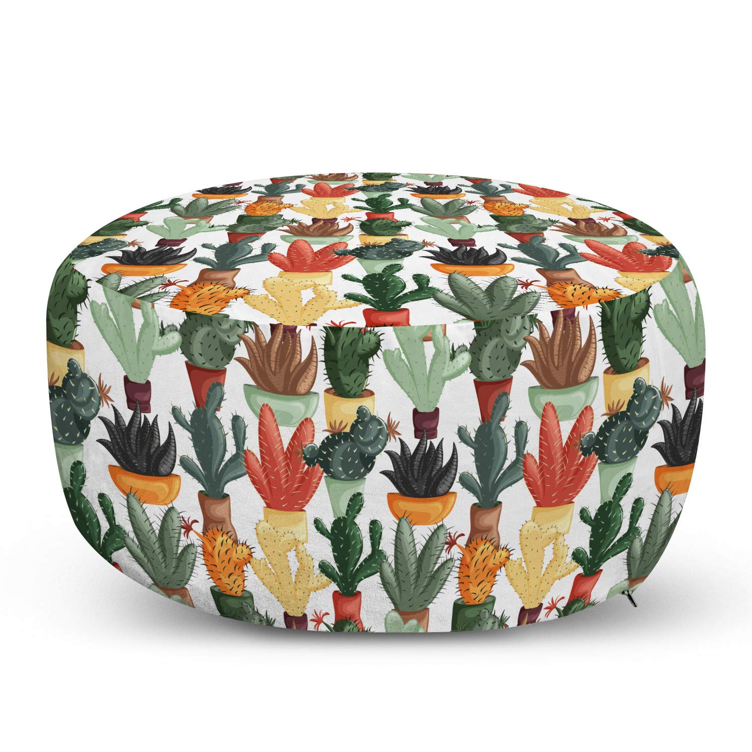 Ambesonne Cactus Ottoman Pouf - Mexican Succulent in Pots Botanical Print Foot Rest with Removable Cover, Soft Decorative Accent for Living Room, Bedroom & Nursery - Perfect for Relaxing, Reading Nook or Boho Home Decor