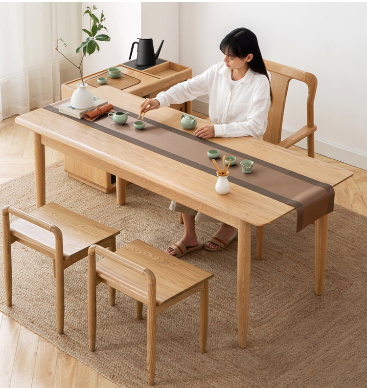 Premium Oak & Ash Solid Wood Tea Maker Set with Integrated Tea Table - Perfect for Home, Office & Zen Tea Ceremonies