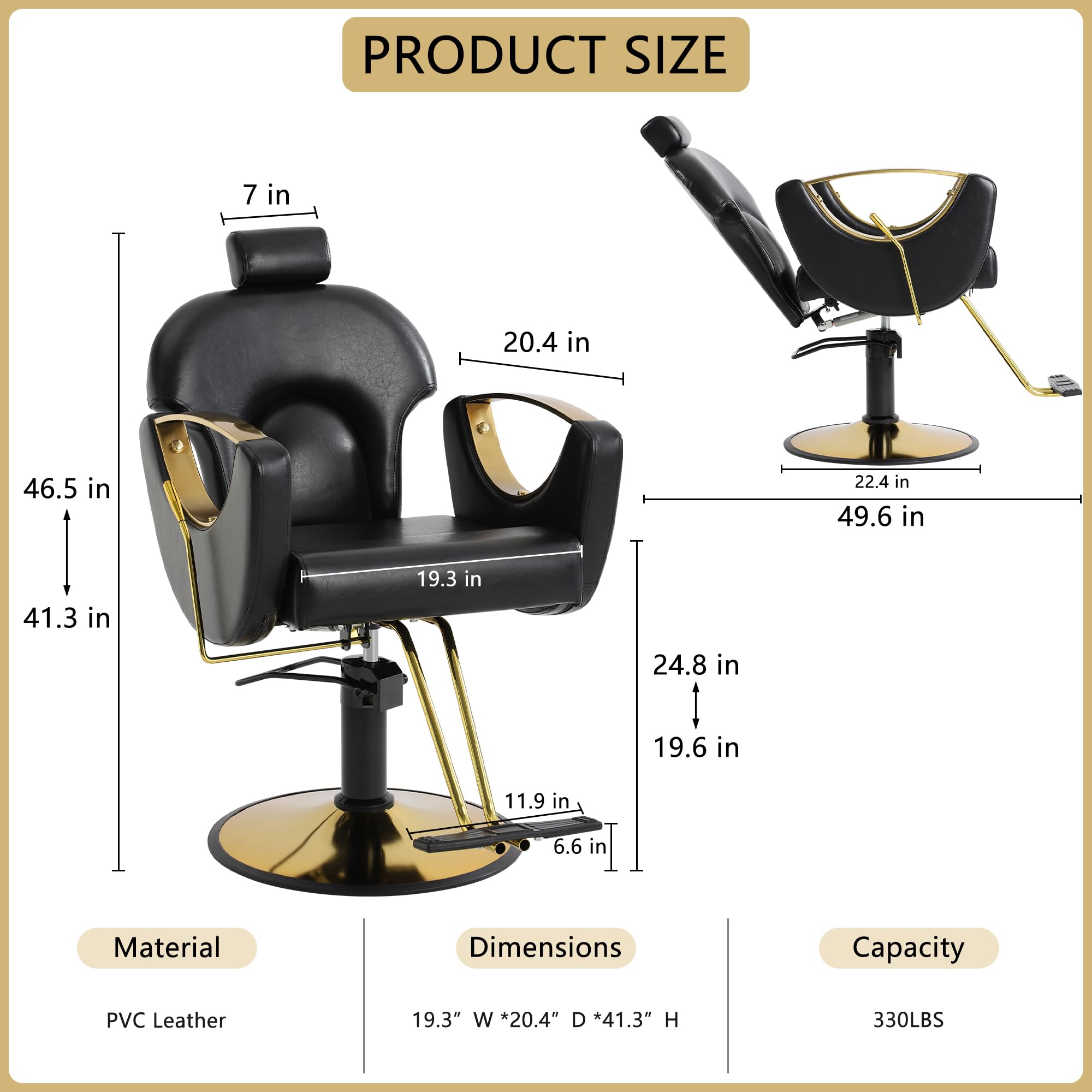 Professional Hydraulic Barber Chair - 360° Swivel Reclining Salon Chair with Adjustable Height for Hair Styling, Shampoo & Spa Treatments (Black) - Perfect for Barbershops, Salons & Home Styling Stations