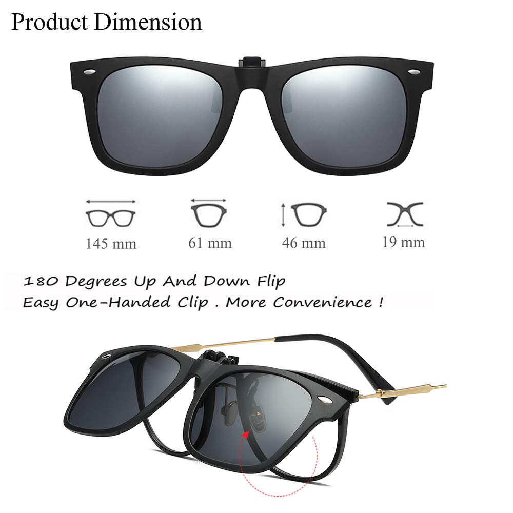 Clip On Polarized Sunglasses for Men & Women – Flip Up Sunglasses Over Prescription Glasses – UV Protection for Driving, Fishing & Outdoor Activities
