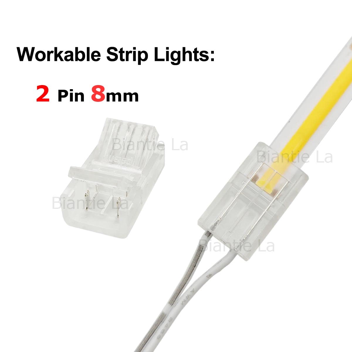 Masterwon 2-Pin COB LED Strip Connectors 8mm - Solderless Adapter Terminal for 12V High Density LED Light Strips - Easy Extension Connection for Home, Office & Commercial Lighting