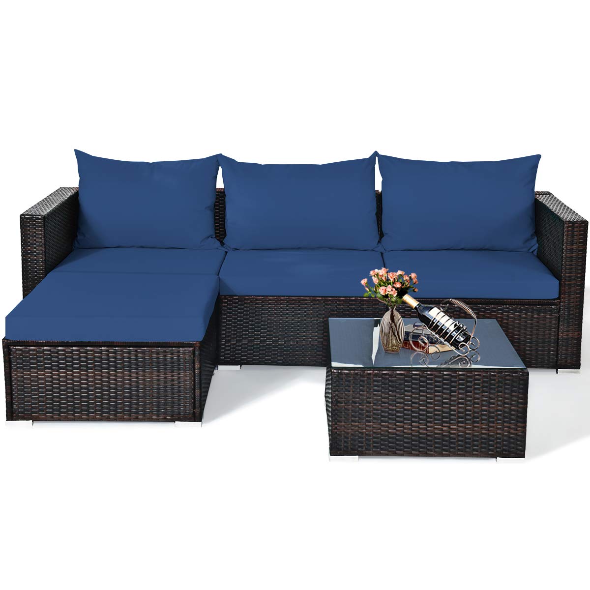 **Tangkula 5-Piece Outdoor Patio Furniture Set - Durable Wicker Sectional Sofa with Glass Top Coffee Table, 360 lb Weight Capacity - Perfect for Garden, Poolside, Porch, and Backyard Relaxation**