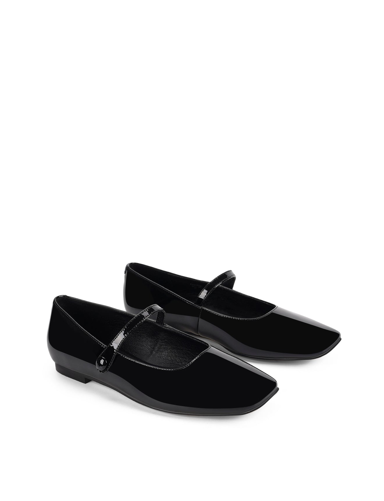 Xandria Women's Square Toe Ballet Flats - Black Patent Leather Shoes for Work, Office & Casual Wear