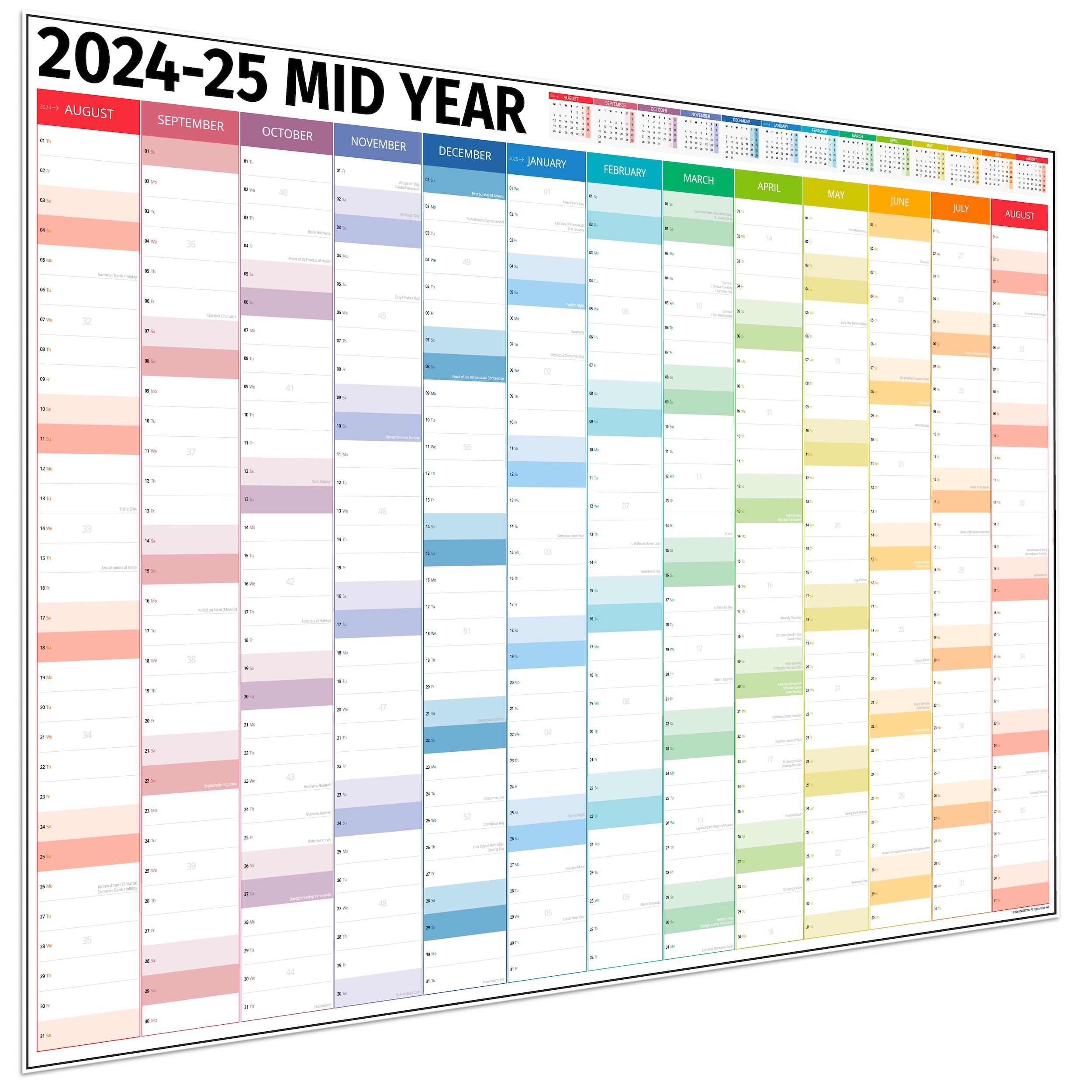 2024-2025 Academic Wall Planner - 14 Month Teacher & Student Calendar for School, Office & University - Folded Columns Edition - Perfect for Classroom Organization, Study Planning & Work Schedules
