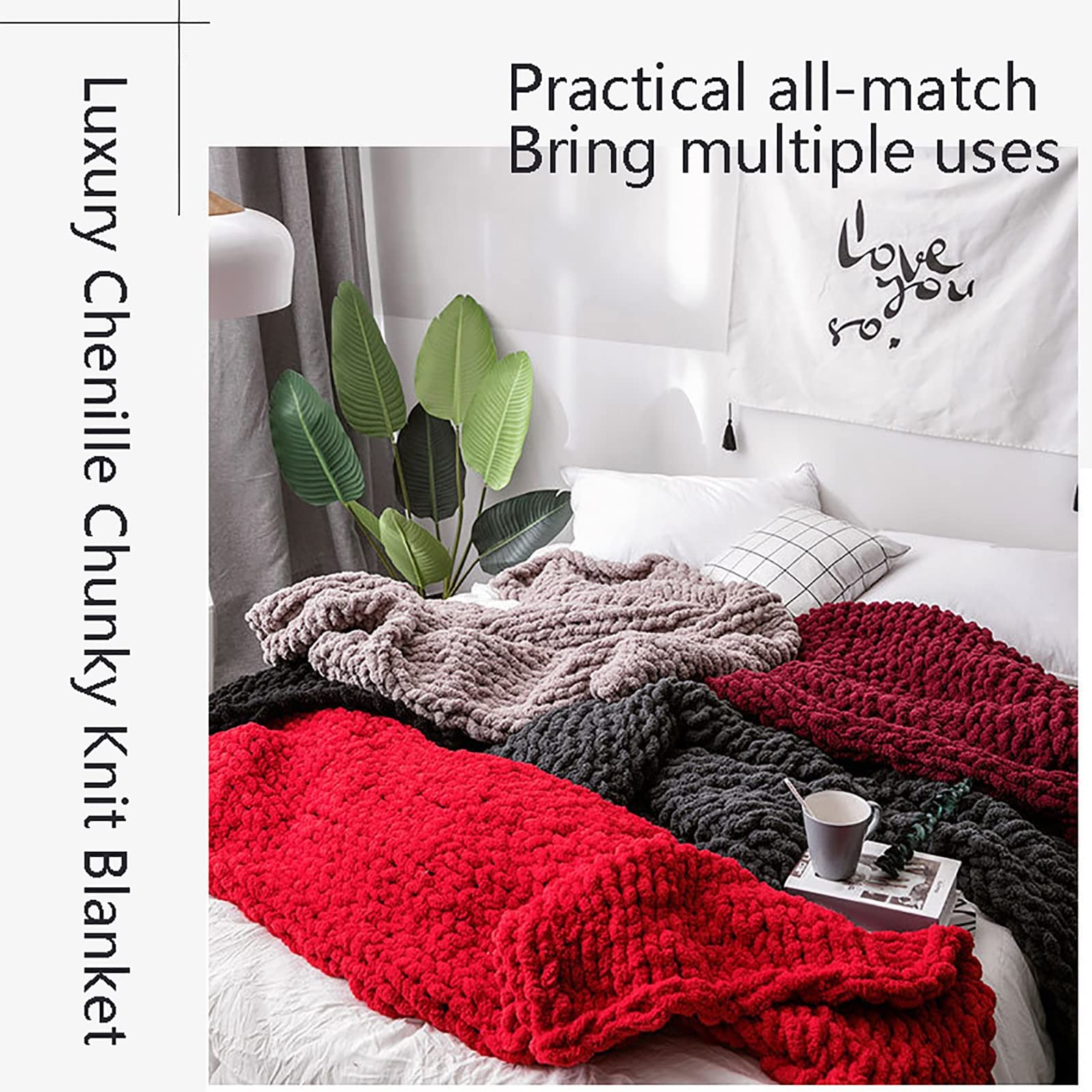 Luxury Chunky Knit Blanket - Soft Chenille Hand-Woven Throw Blanket for Bed, Sofa & Nursery - Cozy Home Decor Gift for Adults, Pets & Babies (180x200cm, Beige) - Perfect for Winter Snuggling, Couch Lounging & Nursery Comfort
