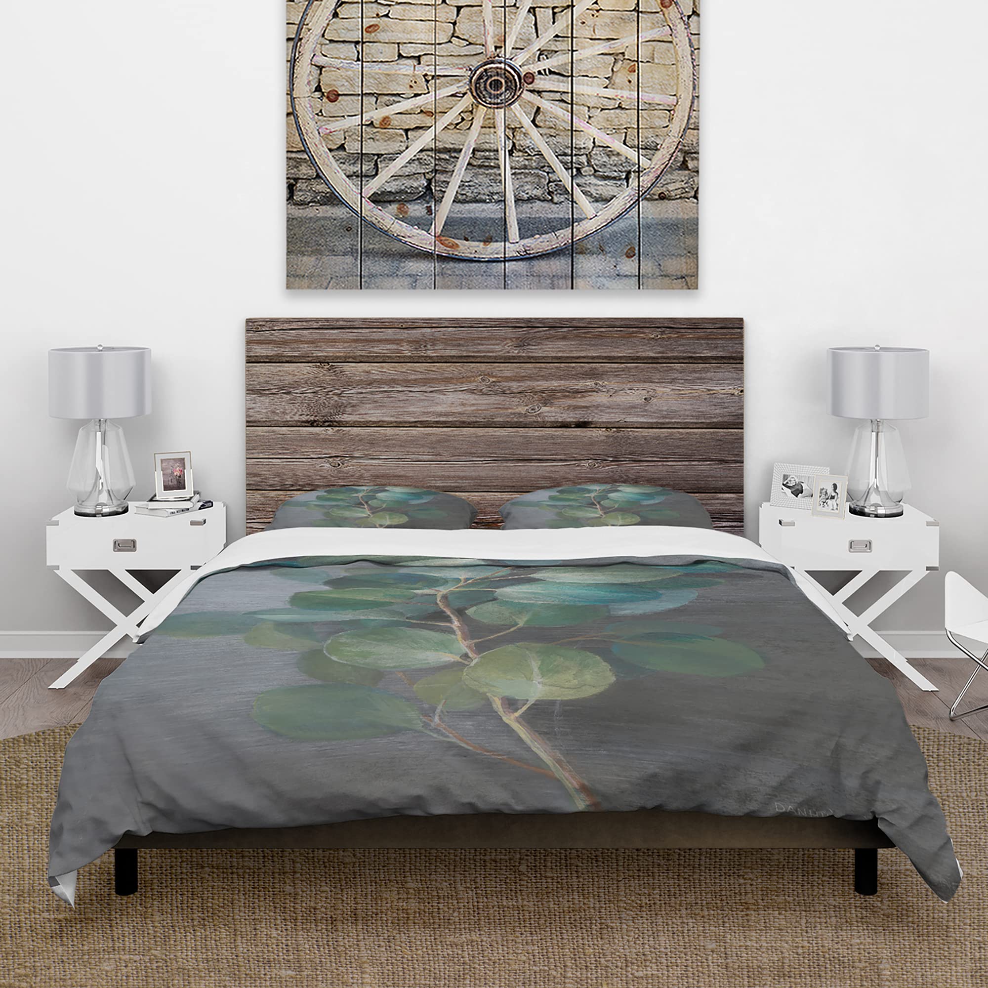 DesignQ Fresh Leaves Farmhouse Duvet Cover Set - Blue Floral Twin Size 3-Piece Bedding Set | All-Season Comfort for Cozy Farmhouse Bedrooms & Guest Rooms