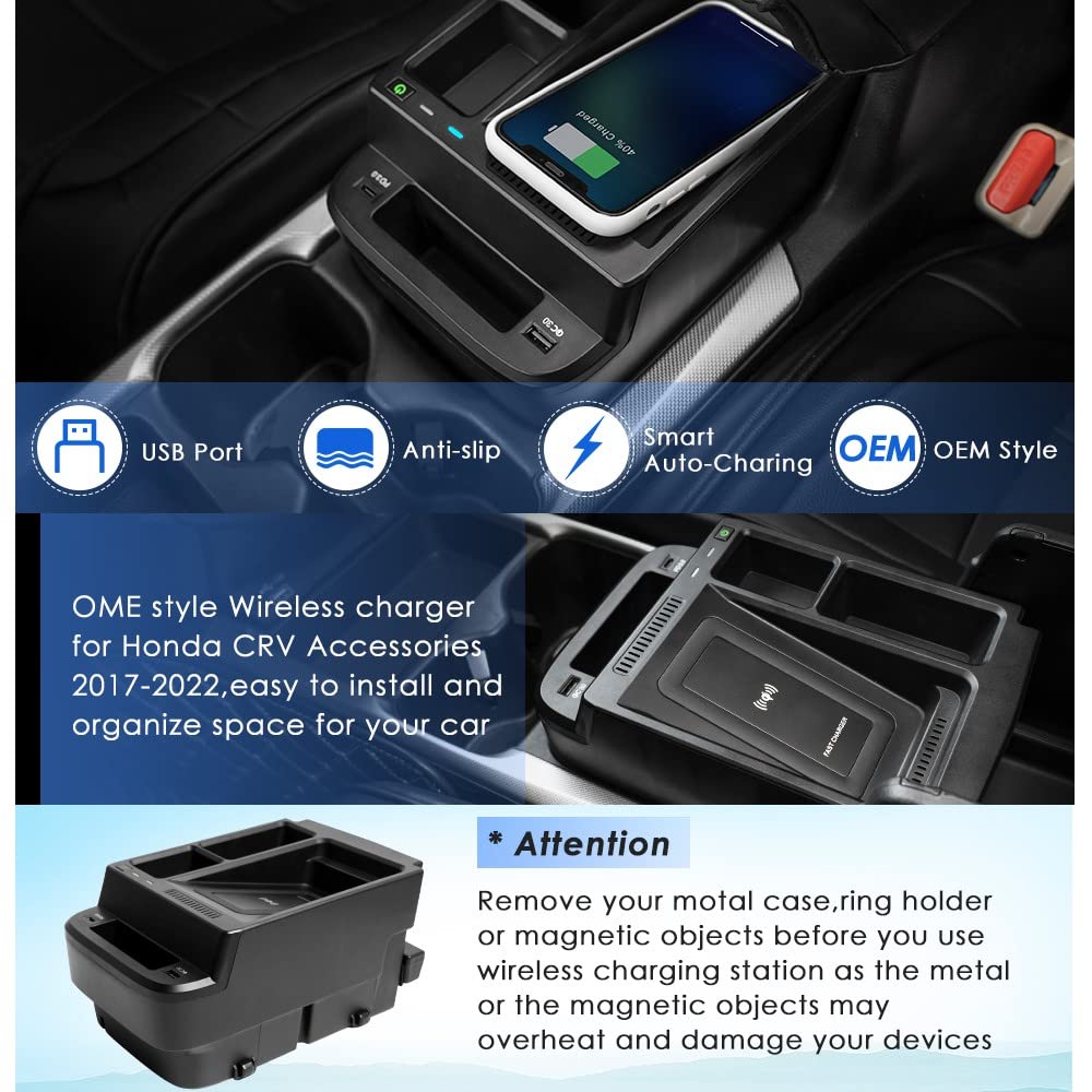Fast Wireless Car Charger for Honda CR-V/CRV Hybrid 2017-2022 | 15W Qi Fast Charging Pad & Center Console Organizer | Perfect for iPhone, Samsung & Android Phones | Ideal for Commuting, Road Trips & Daily Driving