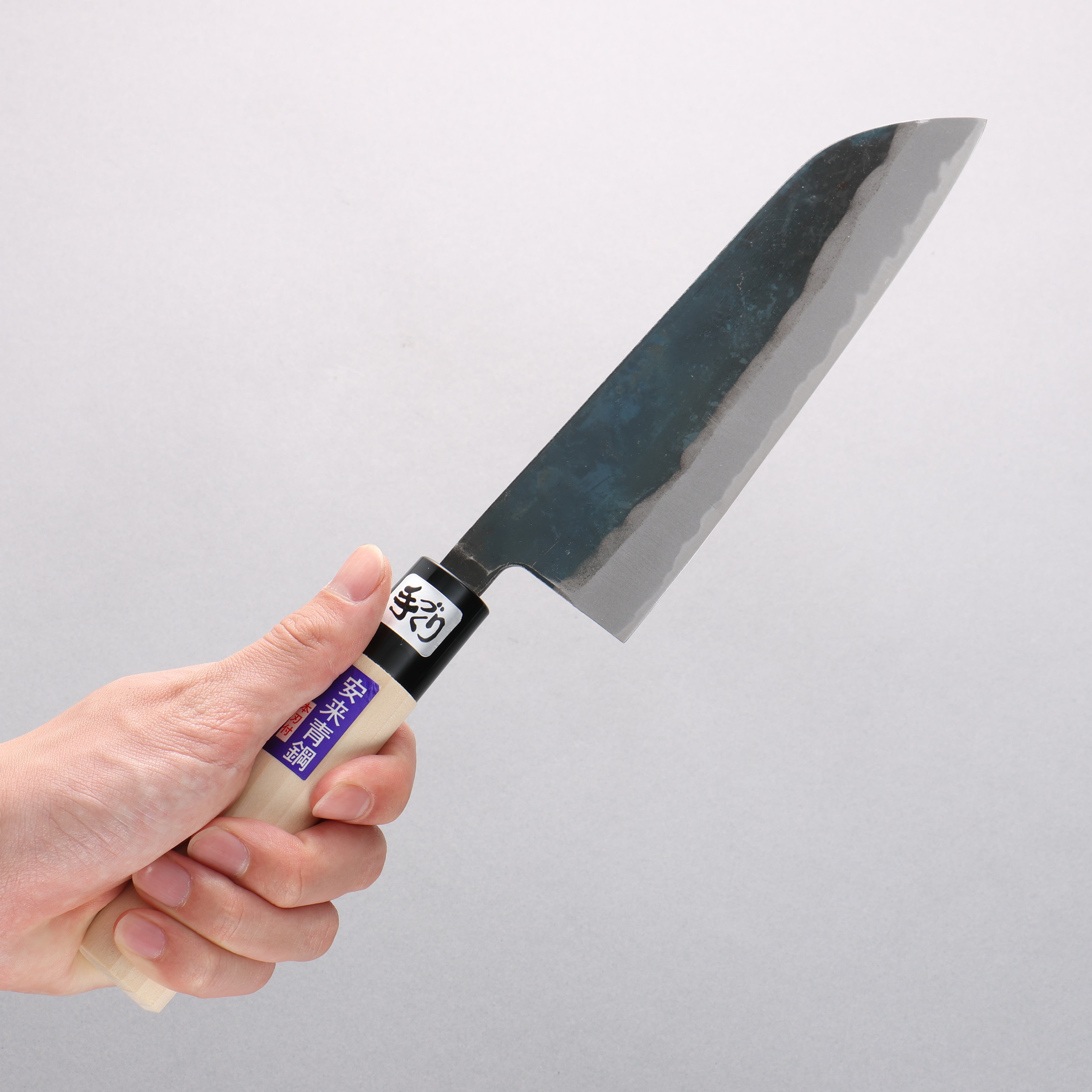 Kanetsune Blue Steel No.2 Kurouchi Santoku Knife 165mm with Magnolia Handle - Professional Japanese Kitchen Knife for Slicing, Dicing & Chopping Vegetables, Meat & Fish