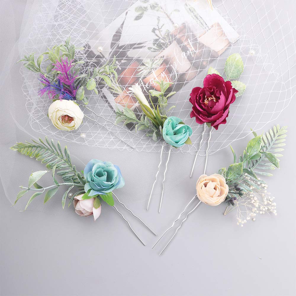 Bridal Flower Hair Pins - Eucalyptus Cream Bud Hairpiece for Weddings & Events