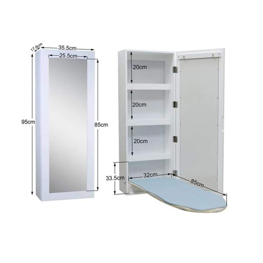 HAIZHEN Wall Mounted Folding Ironing Board with Mirror & Storage Shelves - Space Saving Multi-Functional Ironing Cabinet for Bedroom, Laundry Room & Small Apartments - Perfect for Compact Living Spaces & Home Organization