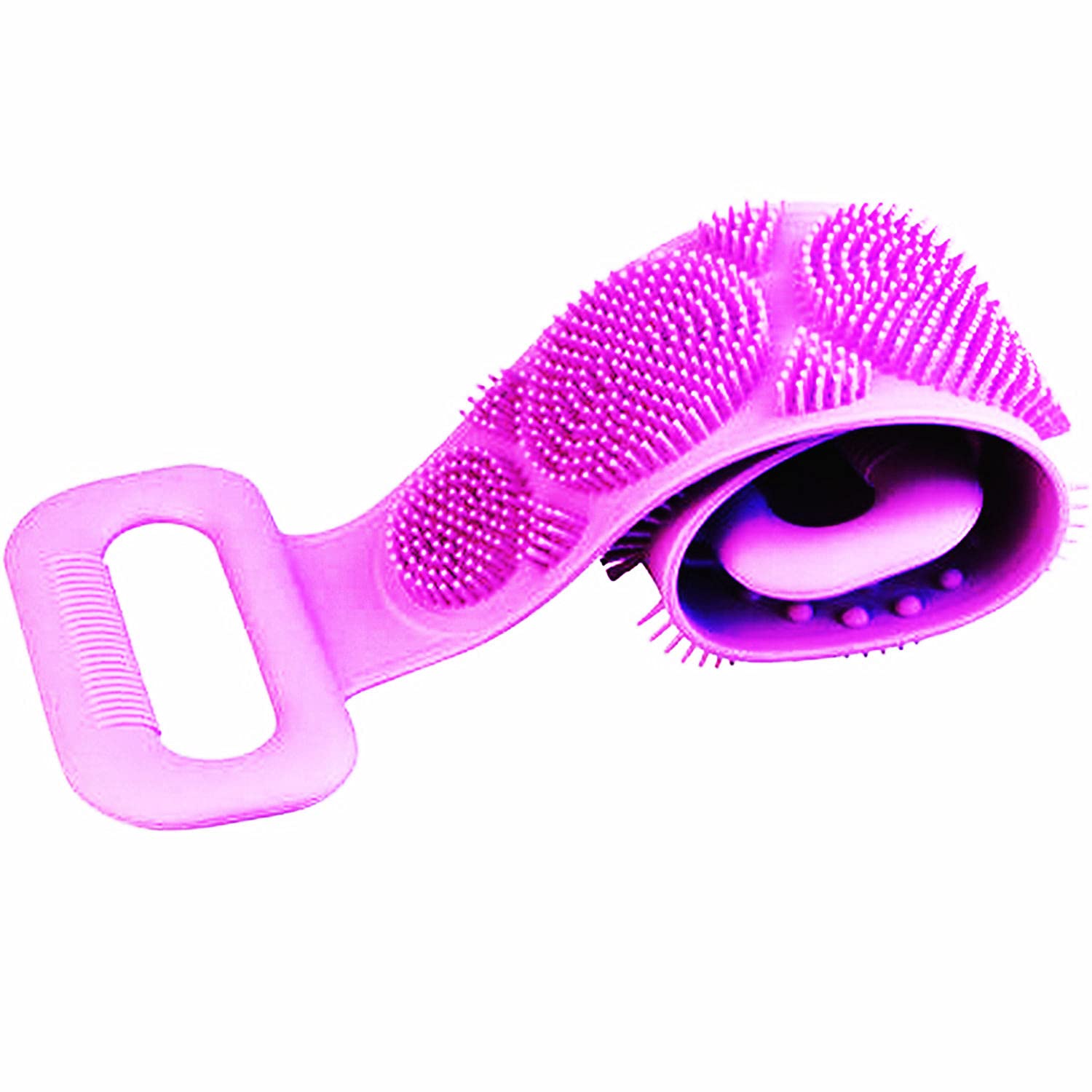 Silicone Back Scrubber for Shower - Long Handle Exfoliating Bath Brush for Men & Women - Easy Clean Body Scrubber with Massage Texture - Perfect for Back Cleaning, Dead Skin Removal & Spa Relaxation (Pink)