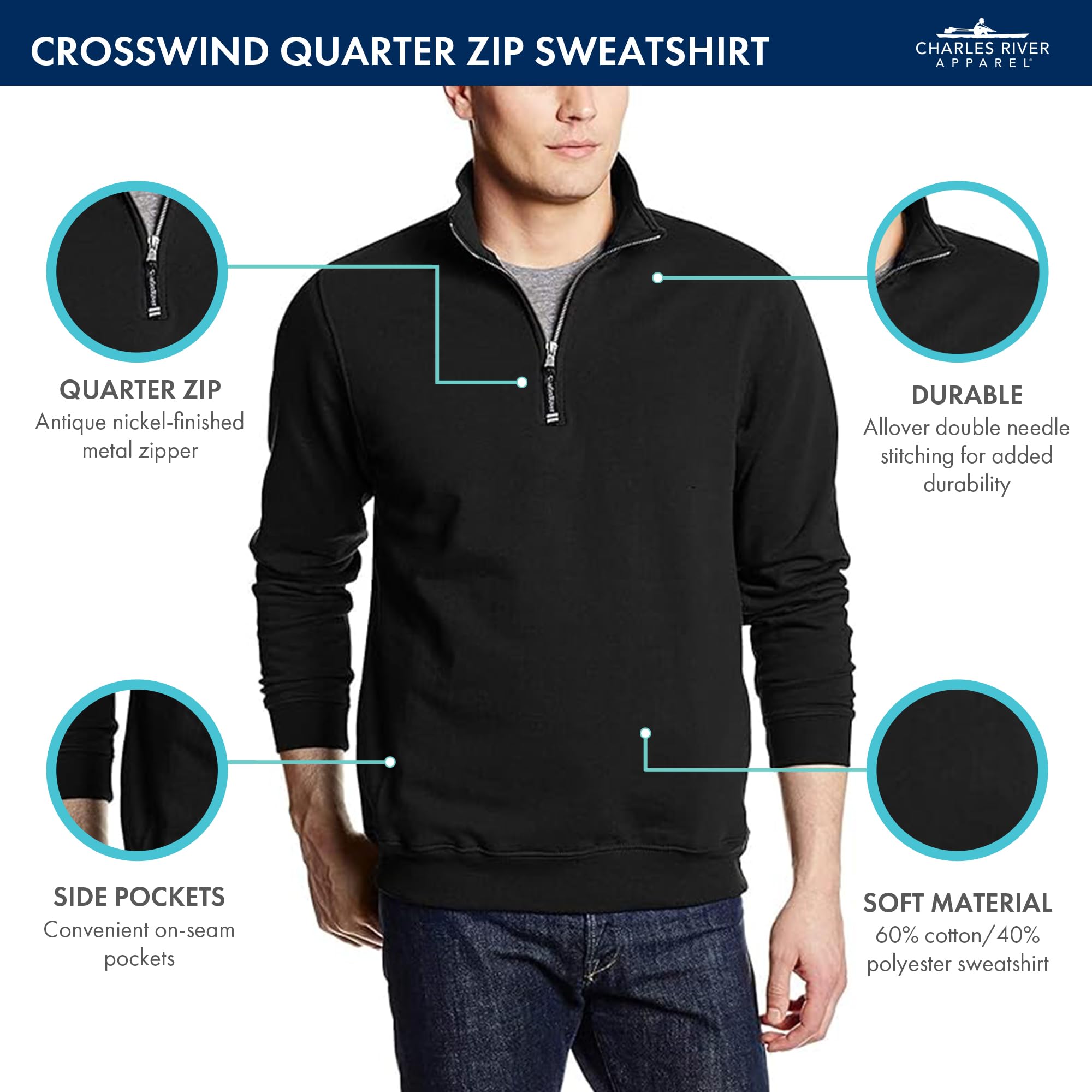 Charles River Apparel Men's Crosswind Quarter Zip Sweatshirt - Lightweight Fleece Pullover for Outdoor Activities & Casual Wear