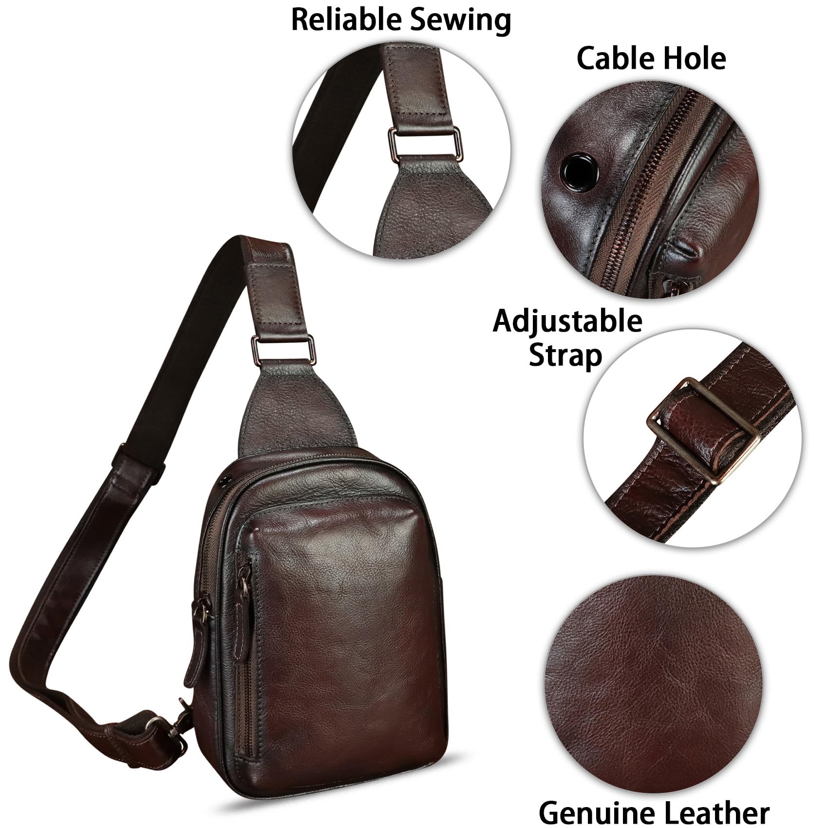 LRTO Genuine Leather Crossbody Sling Bag for Women & Men - Compact Chest Bag, Shoulder Backpack Purse for Hiking, Sports, Gym, Travel & Daily Use