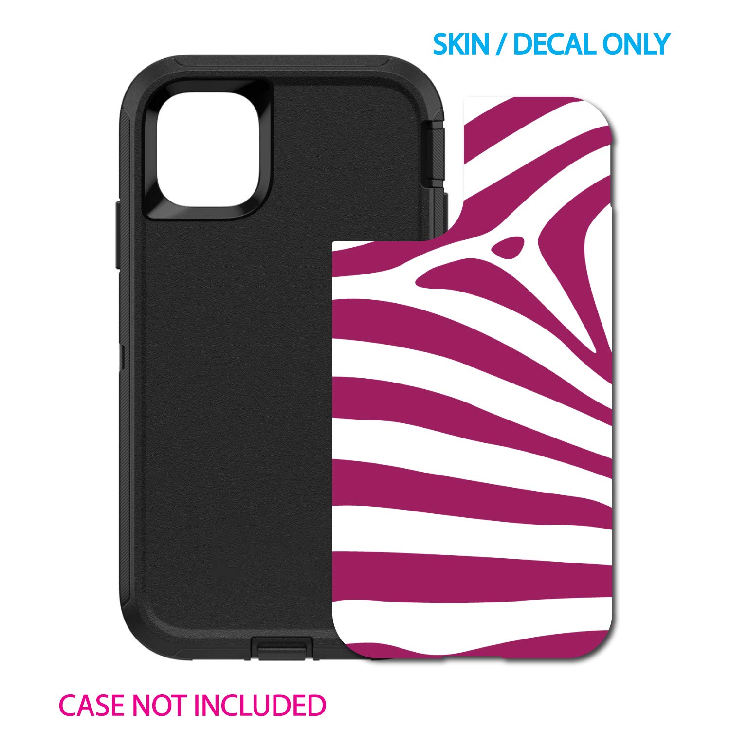 DistinctInk Custom Skin Decal for iPhone 11 (6.1 Inch) - Fuchsia White Zebra Stripe Design | Compatible with OtterBox Defender Case | Perfect for Personalization and Protection