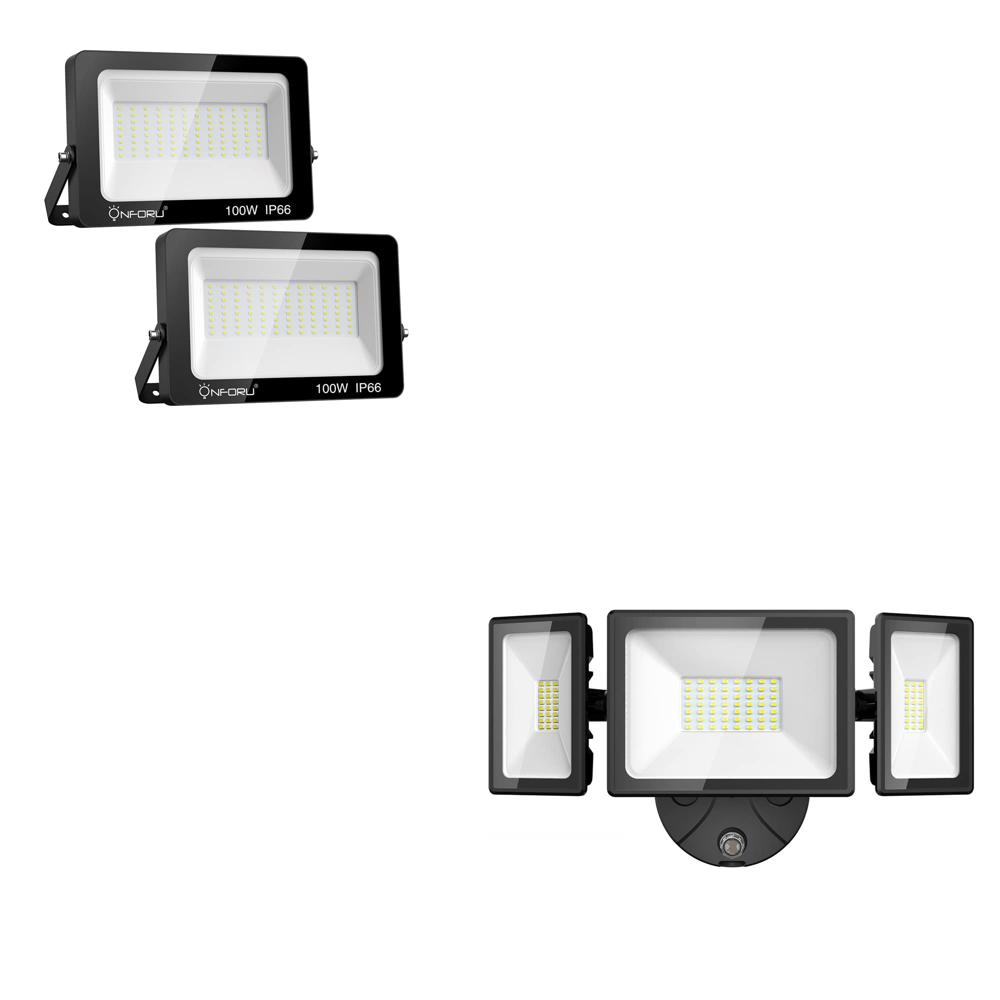Onforu 2 Pack 100W LED Flood Light & 70W LED Dusk to Dawn Security Light - 8900LM & 6200LM Bright Outdoor Floodlights, 6500K Daylight White, IP65 Waterproof for Garage, Patio, Yard, Playground, Warehouse & Driveway Lighting