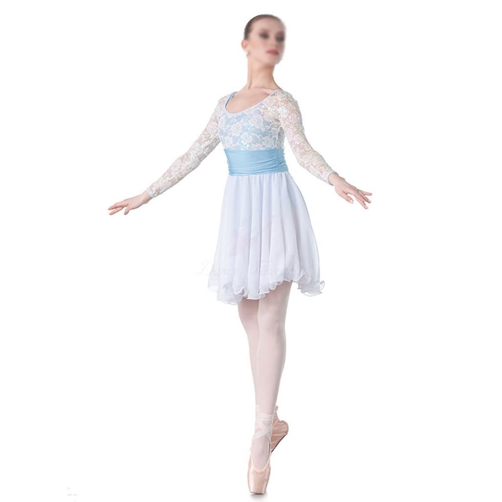 White Sequin Top Chiffon Skirt Lyrical Ballet Dance Costume for Women - XXL Size, Perfect for Performances, Recitals, and Competitions