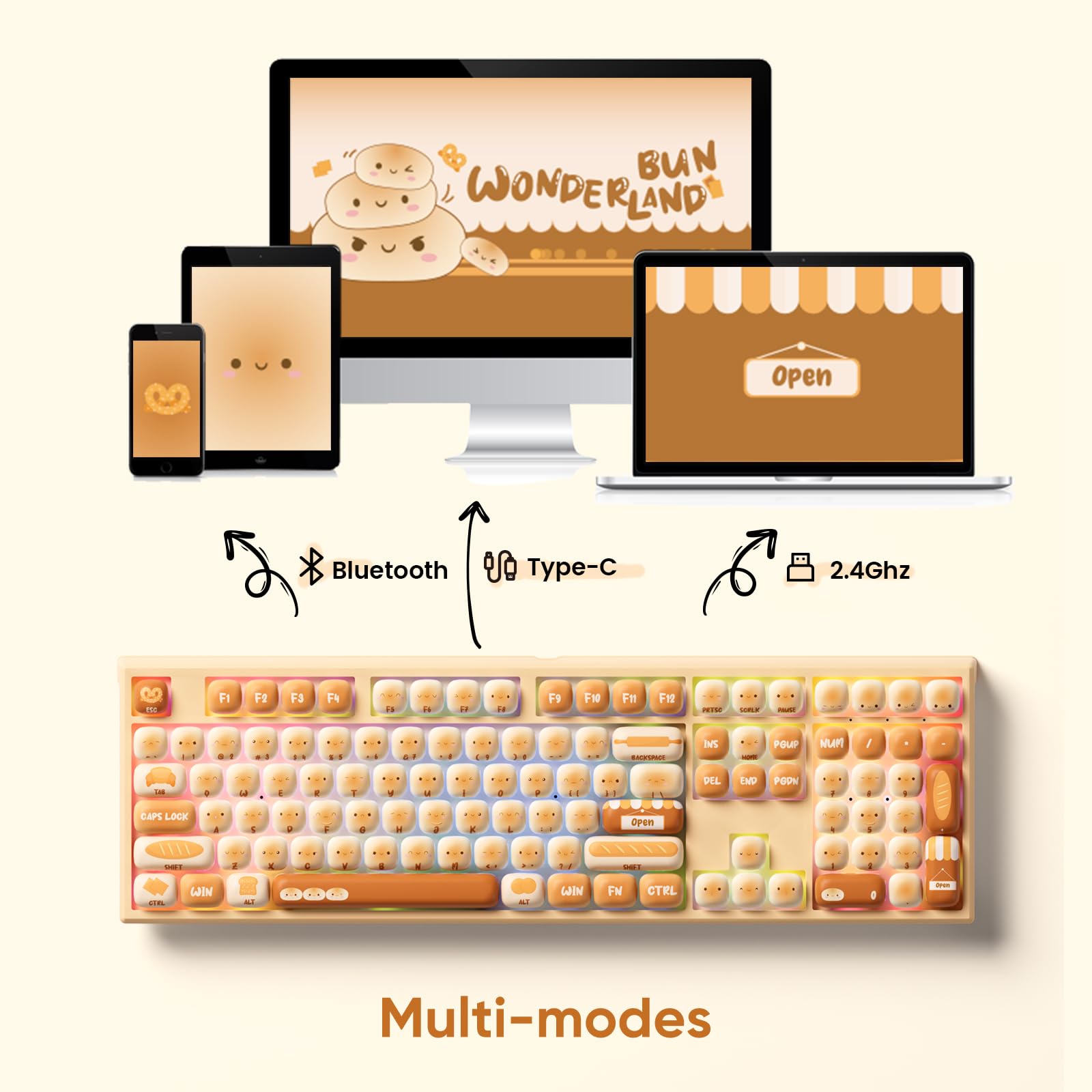 AKKO x MG108B Bun Wonderland Hot-Swappable Mechanical Gaming Keyboard - 108 Key Multi-Mode (Wired/Bluetooth/2.4G) with PBT Dye-Sub MOG Profile Keycaps, Pre-Lubed Piano Switch - Perfect for PC Gaming, Office Work & Typing Enthusiasts