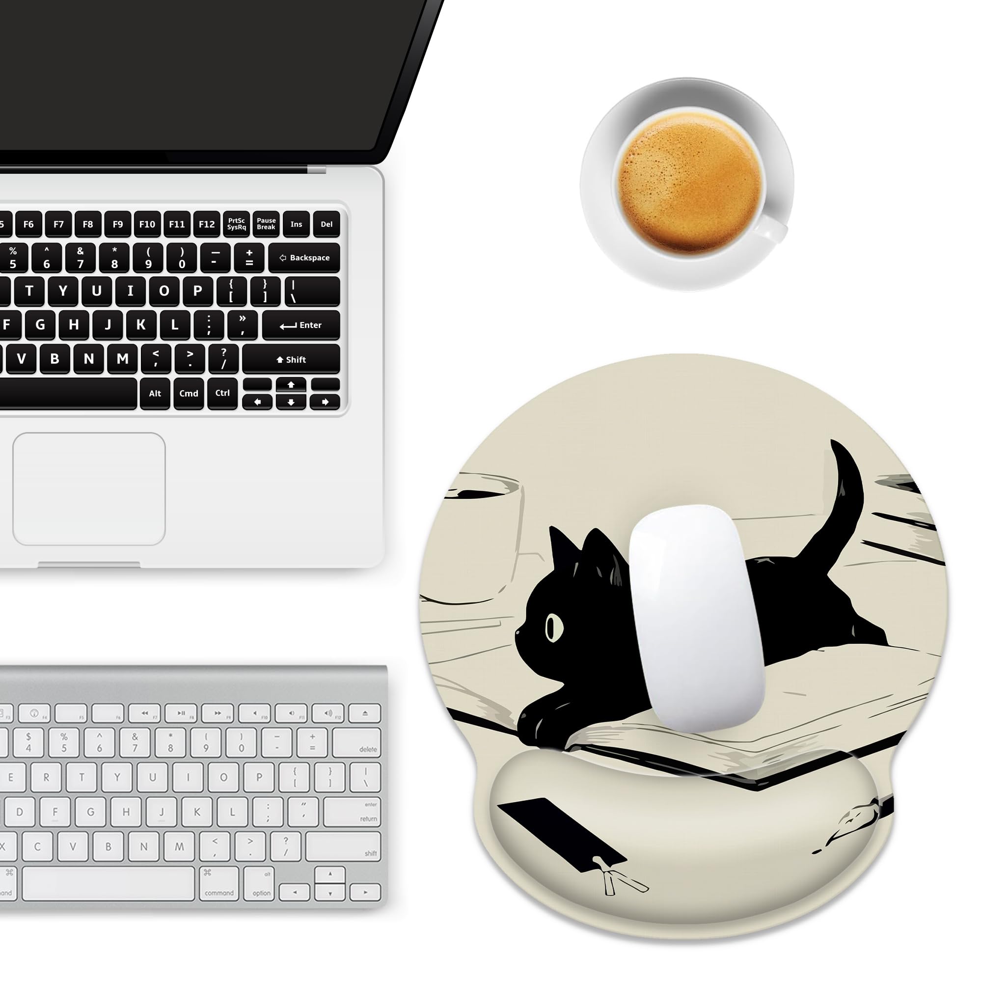 Ergonomic Mouse Pad with Wrist Support - Cute Anime Black Cat Design, Non-Slip Rubber Base for Pain Relief - Perfect for Office, Home, Gaming & Computer Use