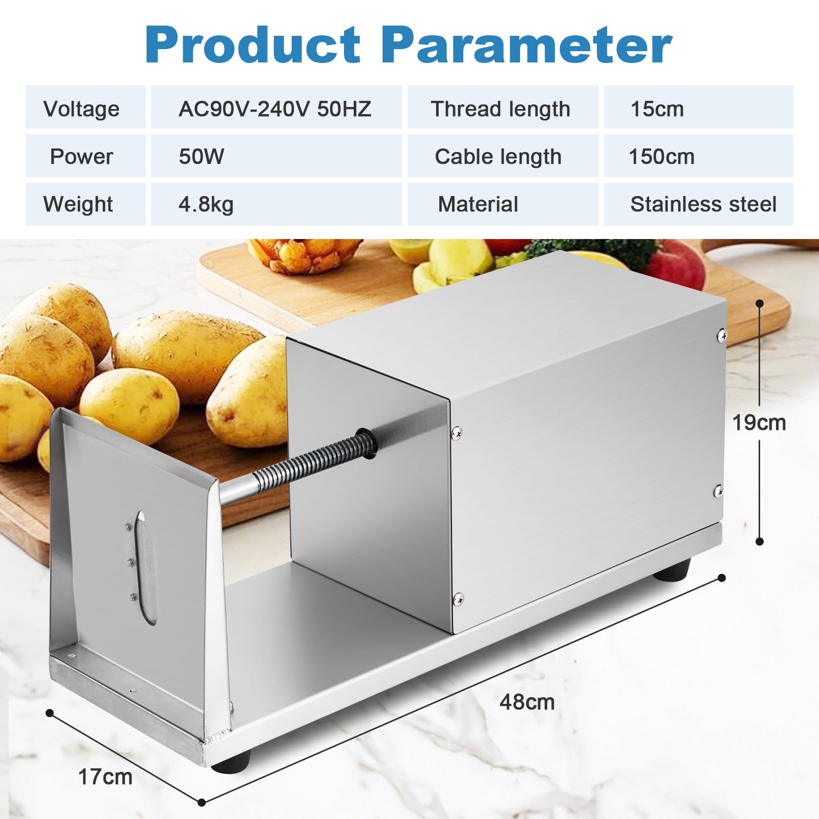 MXBAOHENG Electric Tornado Potato Slicer - Automatic Spiral Potato Chip Maker, Vegetable Cutter for Homemade Fries & Snacks - Perfect for Parties, Restaurants & Home Cooking