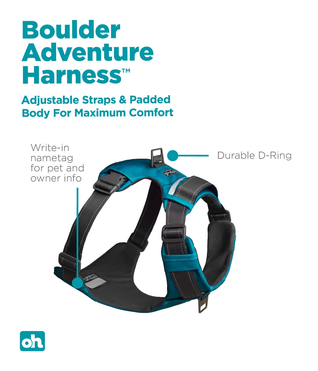 Outward Hound Boulder Adventure Adjustable Dog Harness with Pockets - Turquoise Medium | Durable Pet Walking Gear for Hiking, Running & Outdoor Activities