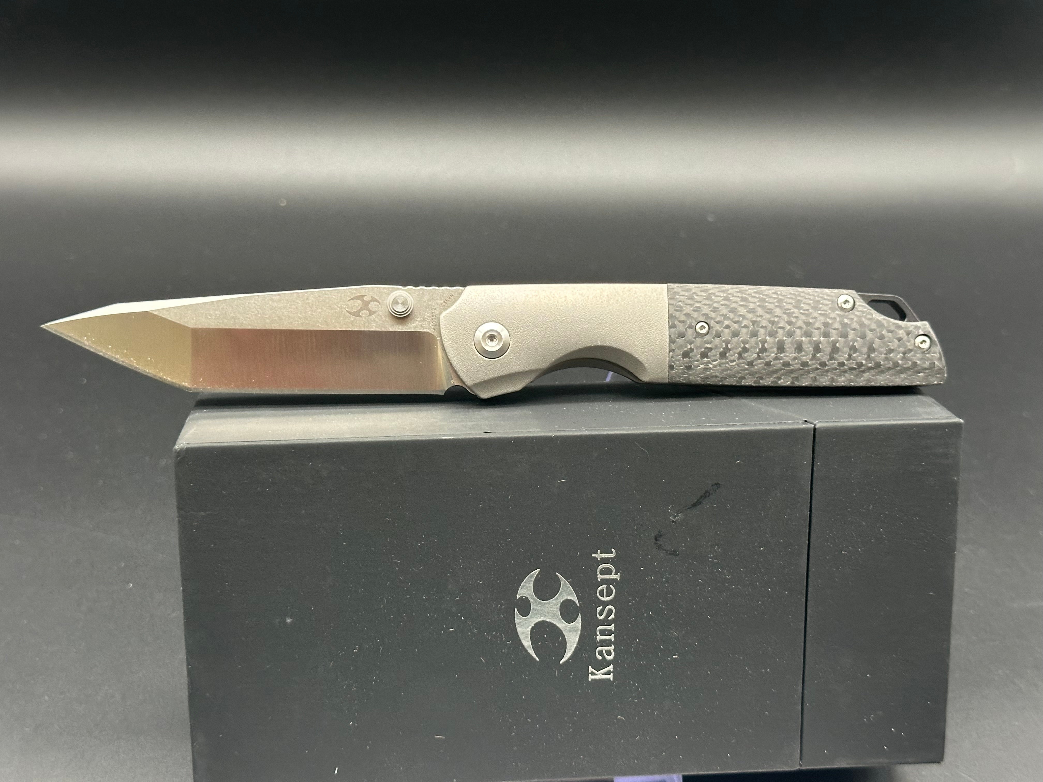 KANSEPT WARRIOR Folding Pocket Knife - Gray Titanium Handle, Plain Tanto S35VN Blade (Model K1005T2) | EDC, Outdoor Survival, Camping & Everyday Carry Tool