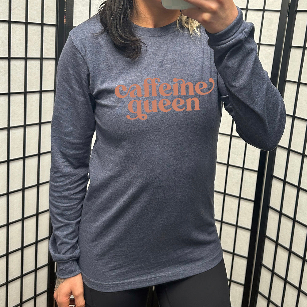 Caffeine Queen Long Sleeve T-Shirt for Women - Soft Cotton Comfort Fit Top for Coffee Lovers - Perfect for Casual Wear, Work, and Coffee Dates