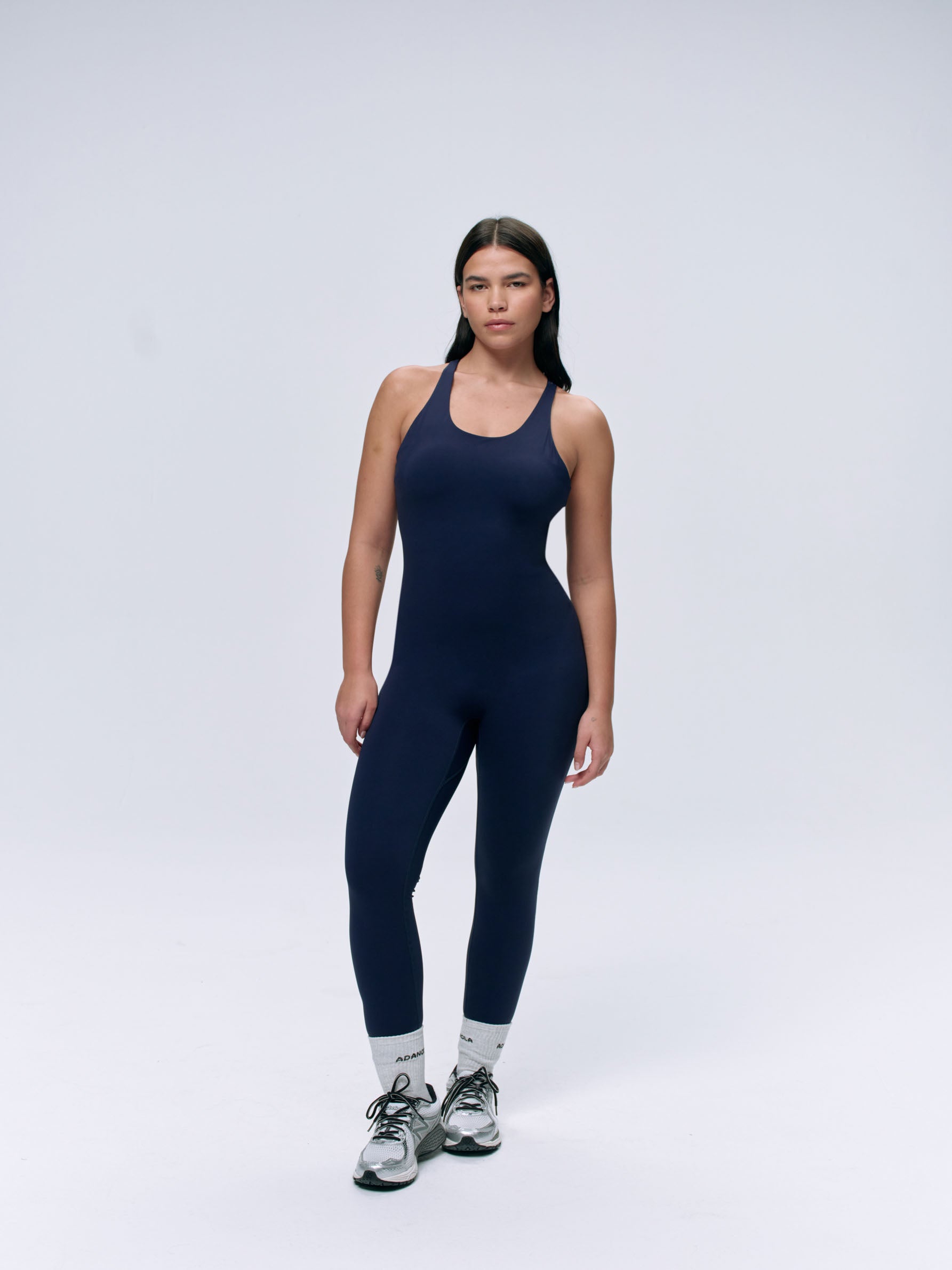 Strappy Open Back Unitard for Women - Navy Blue One Piece Bodysuit - Perfect for Dance, Yoga & Workout