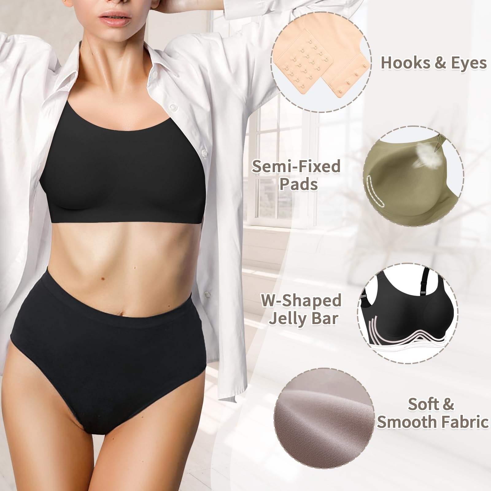 Wireless Bras for Women - No Underwire Seamless Full Coverage Comfortable Everyday Bra with Medium Support - Perfect for Yoga, Workouts & Daily Wear