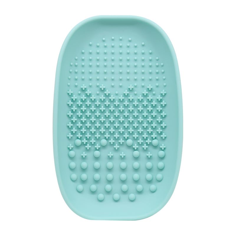 KitchenFest® Silicone Makeup Brush Cleaner Tray - Quick Drying Eyeshadow & Cosmetic Brush Cleaning Mat with Strip for Easy Washing (Green) | Perfect for Home Salon, Travel & Professional Makeup Artists