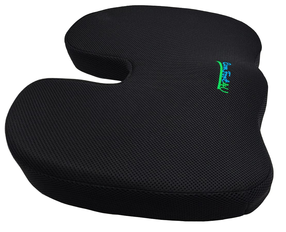 Premium Orthopedic Memory Foam Seat Cushion - Coccyx & Tailbone Pain Relief for Car, Office, Gaming & Boat Chairs - Sciatica Support Pillow with Breathable Mesh Cover (Black) - Perfect for Long Drives, Work from Home & Back Pain Relief