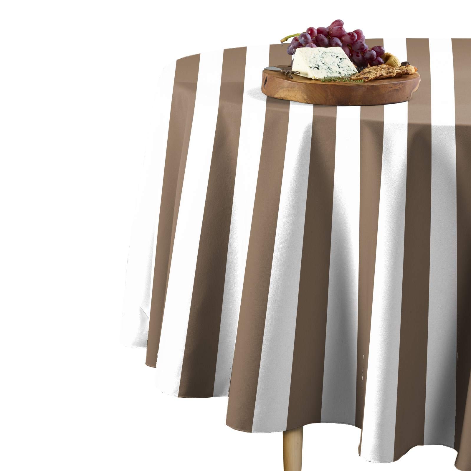 Premium Khaki and White Striped Cabana Round Tablecloth - 108