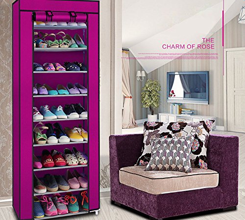 Ochine 10-Tier Shoe Storage Organizer with Non-Woven Fabric Cover - Portable Single Row Cabinet Shelf Tower with Dustproof Cover for Closet, Entryway, Hallway - Perfect for Small Spaces, Apartment Living & Shoe Collection Organization