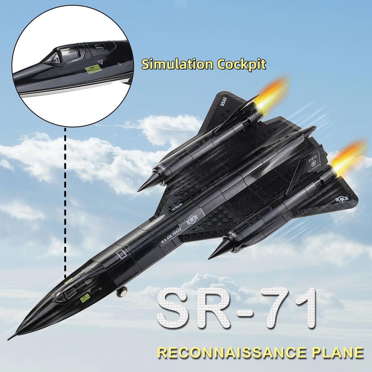 US Air Force SR-71 Blackbird Reconnaissance Aircraft Building Blocks Set - 183pcs STEM Army Toy for Boys, Kids Fighter Jet Model Kit | Perfect Gift for Birthday & Educational Play