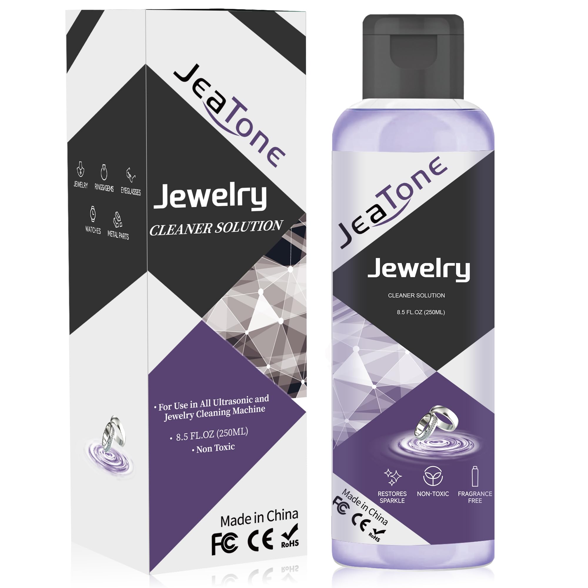 JeaTone 8.5 oz Jewelry Cleaner Solution - Safe for Gold, Silver, Diamonds & Rings | Professional Jewelry Cleaning for Necklaces, Earrings & Watches | Perfect for Daily Maintenance & Special Occasion Prep
